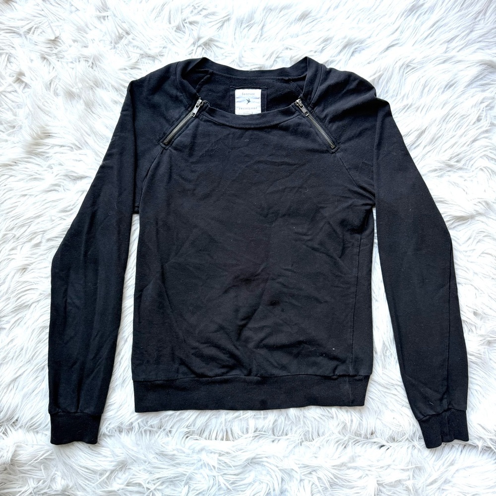 Y2K Black Moto Grunge Zipper Pullover Crewneck Sweatshirt Raglan Shirt Top S